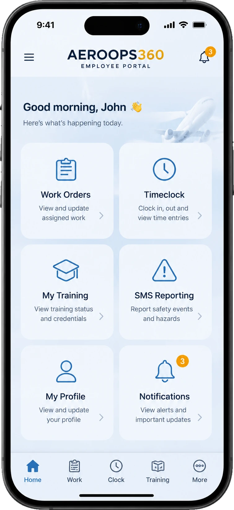 AeroOps360 mobile employee application